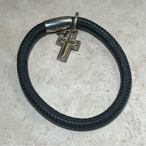 Brighton leather mini faith cross charm bracelet